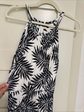 C&C California White Dress with Black Tropical Leaf Print